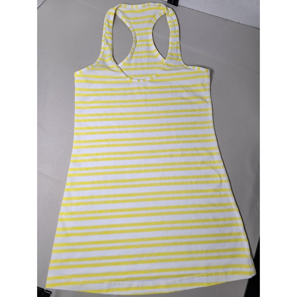Lululemon Athletica Womens Top Size Small Yellow White Striped Racerback